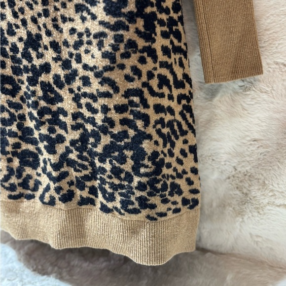 LOFT Knit Sweater Dress medium Leopard Print crew Neck Y2K Fall Autumn NWOT - Picture 8 of 13